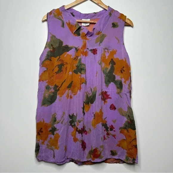 Click by Color Me Cotton Cupro Sleeveless Floral Blouse Size Large - Picture 1 of 8